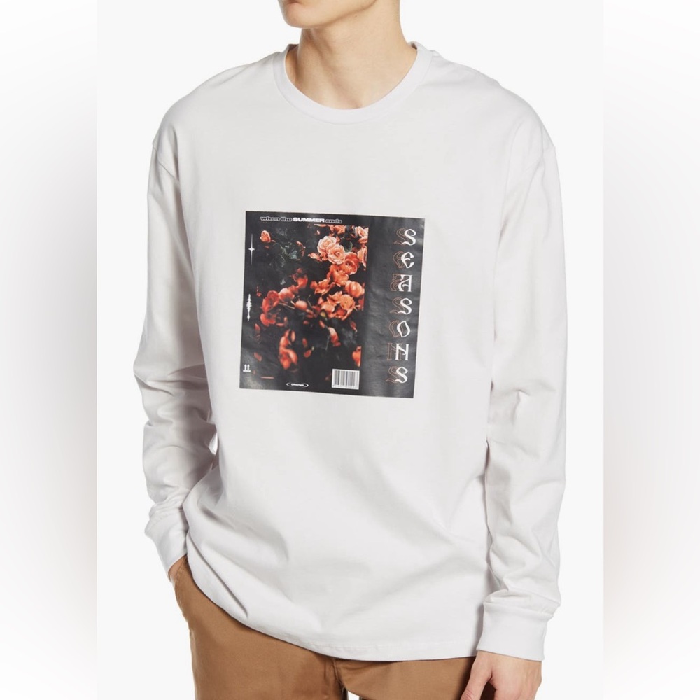 Topman White Long Sleeve Shirt with Floral Graphic